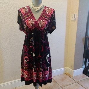 Empire Waist Black Printed Dress